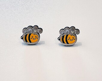 Bumblebee stud earrings – Cute bee jewellery – Nature inspired earrings – Handmade insect gift – Quirky accessory for her