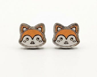 Fox Head stud earrings – Cute woodland animal jewellery – Kawaii fox earrings – Handmade gift for her – Fun quirky accessories