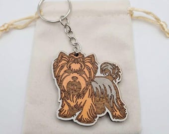 Custom Wooden Yorkshire Terrier Keychain | Personalized Yorkie Pet Gift & Bag Charm
