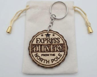 Wooden Santa Express Delivery Keychain | Christmas Magic Gift Tag & Keepsake