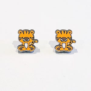 Tiger stud earrings, cute tiger earrings, animal earrings, jungle jewellery, kawaii tiger studs, gift for her, handmade earrings