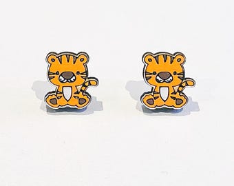 Tiger stud earrings, cute tiger earrings, animal earrings, jungle jewellery, kawaii tiger studs, gift for her, handmade earrings