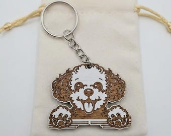 Custom Wooden Cockapoo Keychain | Personalized Dog Gift & Bag Charm