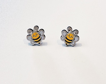 Bumblebee stud earrings – Cute bee jewellery – Nature inspired earrings – Handmade insect gift – Quirky accessory for her