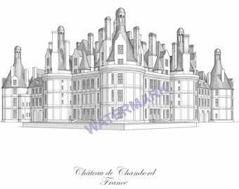 Château de Chambord vector SVG,PNG, line art monochrome