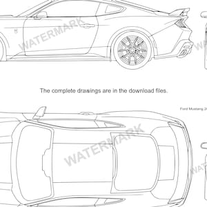 Blueprint Ford Mustang 2024 svg, pdf, ai, eps, dxf (original artwork inspired)