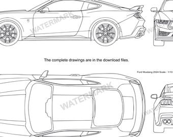 Blueprint Ford Mustang 2024 svg, pdf, ai, eps, dxf (original artwork inspired)