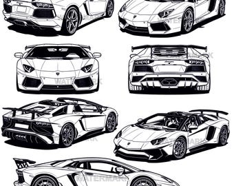 Lamborghini Aventador SVG, png 7 verschillende weergaven + cabriolet