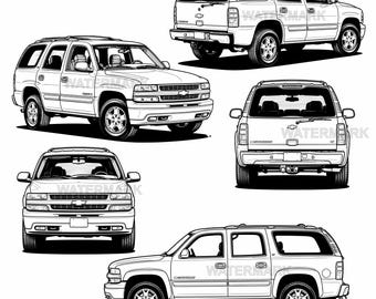 Chevrolet Tahoe 2000  SVG, PNG, 5 different design angle view