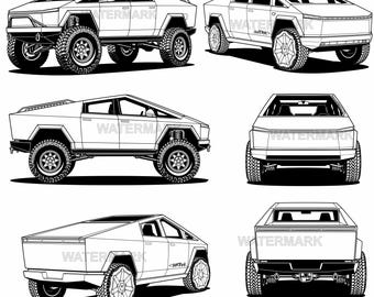 Tesla Cybertruck SVG, PNG 6 different design views