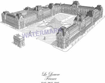 Le Louvre vector SVG,PNG, line art monochrome