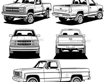 Chevrolet Silverado 1990-1997  SVG, PNG, 5 different design angle view