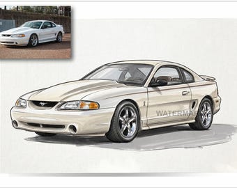 Custom car portait Watercolor sketch from your photo