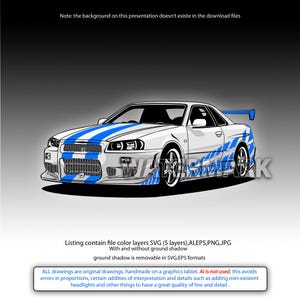 Nissan Skyline en capas de color SVG, CDR, AI, DXF, EPS, PNG, JPG