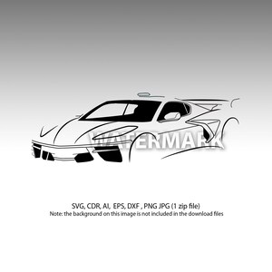 May include: A black and white line drawing of a sports car. The car is viewed from a slightly elevated angle, showing the front of the car. The car has a sleek, modern design with sharp lines and curves.
