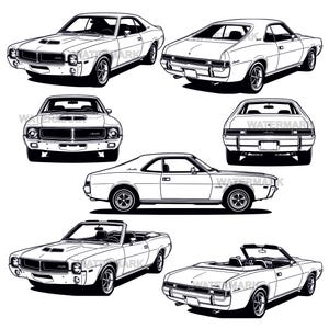 AMC Javelin 1968 SVG, PNG Vista en 7 ángulos diferentes con diseño convertible