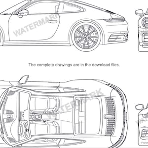 Blueprint Porsche  911 2025 svg, pdf, ai, eps, dxf (original artwork inspired)
