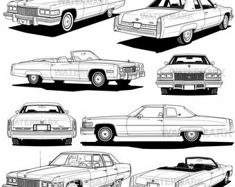 Cadillac coupe deville 1975 , SVG,PNG 8 different angle views art design