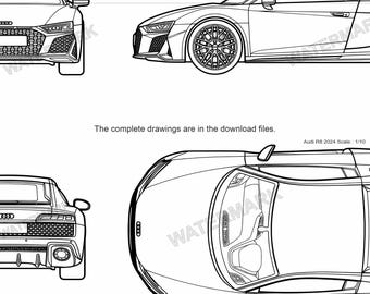 Blueprint Audi R8 2024 svg, pdf, ai, eps, dxf (original artwork inspired)