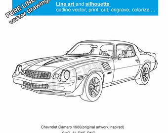 1980 Corvette Camaro svg, ai, dxf, png, line art