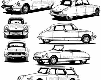 Citroen DS 19, svg, png, 7 different angle views design