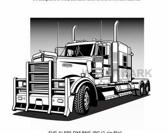 Camión semirremolque Kenworth W900 con plataforma plana (svg, dxf, eps, ai, png, jpg)