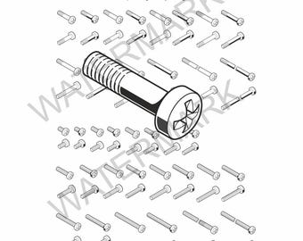 Vector clipart crusiform cylindrical head screw , 72 vector clipart svg, dxf, eps,  png, ai