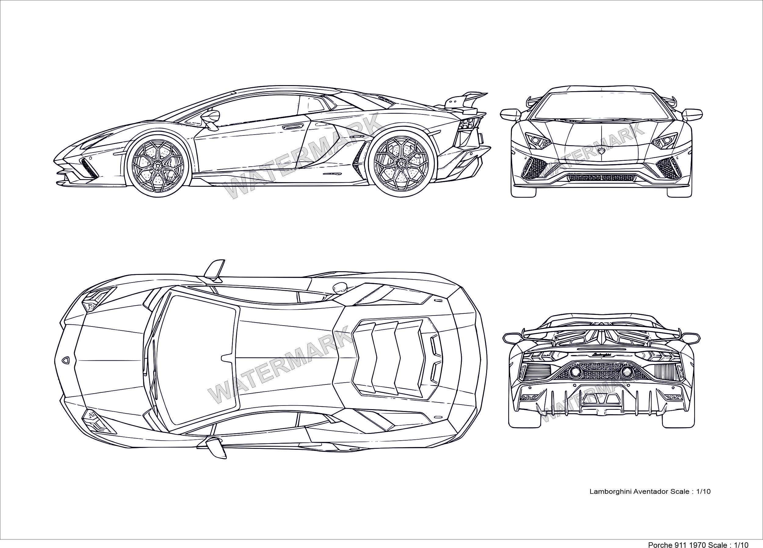 Blueprint Lamborghini Aventador Svg, Pdf, Ai, Eps, Dxf (original