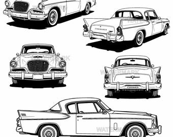1957 Studebaker Starline SVG, PNG 5 different angle view designs