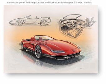 Automotive sketches and illustrations by designer, Concept-car, futuristic, wall art DESIGN 3
