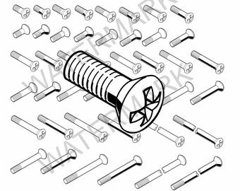 Vector clipart crussiform countersunk head screw , 44 vector clipart svg, dxf, eps,  png, ai