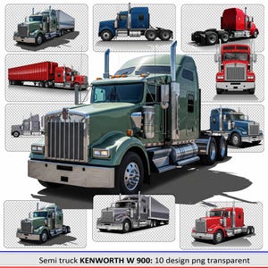 Kenworth W900 semi truck PNG transparent background 10 designs