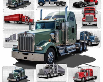 Camión semirremolque Kenworth W900 PNG fondo transparente 10 diseños