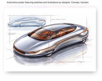 Automotive sketches and illustrations by designer, Concept-car, futuristic, wall art DESIGN 4 DESIGN 5