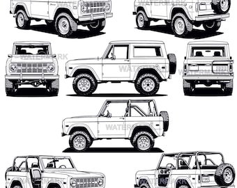 1970 Ford Bronco SVG, PNG 8 verschiedene Winkel Ansicht Designs