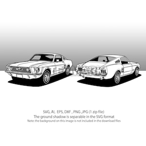 Ford Mustang 1967 voor- en achteraanzicht svg, cdr, ai, dxf, eps, png, jpg