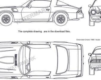 Blaupause Chevrolet Camaro 1980 svg, pdf, ai, eps, dxf (Originalvorlage inspiriert)