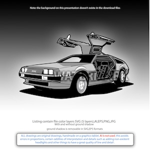 Delorean open deuren kleurlagen svg, eps, ai, png, jpg