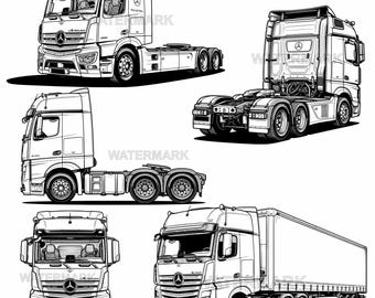 Truck Mercedes Actros SVG, PNG 5 different  design angle view