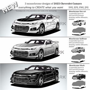 3 projekty Chevroleta Camaro z 2022 roku svg,eps,png,jpg