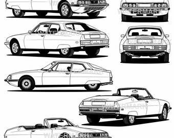 Citroen SM, svg, png, 7 different angle views design