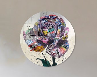 Banksy Rose Glass Wall Art,Glass Art Wall Decor,Wall Decor,Banksy Rose Graffiti,Glass Art Gift,Abstract Tempered Glass,
