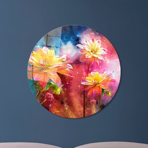 Abstract Wall Decoration,Yellow Flower Painting,Mural Art,Large Glass Wall Art,Glass Wall Art Modern,Colorful Flower Glass Wall Art,