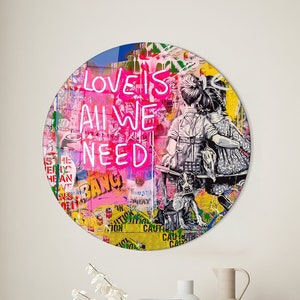Glass Art Wall Decor,Glass,Love Is All We Need,Glass Wall Decor,Banksy Wall Decor,Love Graffiti Glass Art,Graffiti Glass Wall Art,