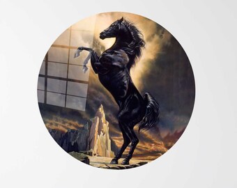Horse Wall Decor,Large Glass Wall Art,Glass Wall Art Modern,Black Stallion,Personalized Glass Art,Horse Lover Gift Wall Art,