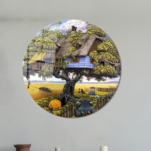 Fantasy Tree,Glass Wall Art,Childhood Dream Wall Decor,Canvas Glass Art,Unique Glass Art,Wall Art,Abstract Landscape Glass Wall,