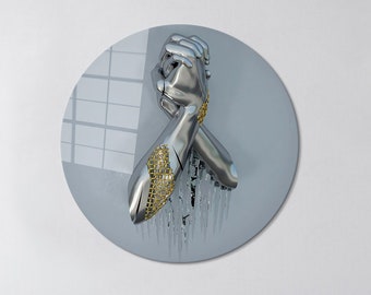 Arte murale con effetto 3D, regalo artistico in vetro, decorazione murale, vetro metallizzato argentato 3D, decorazione murale, arte murale a mano in metallo 3D, arte murale in vetro alla moda,