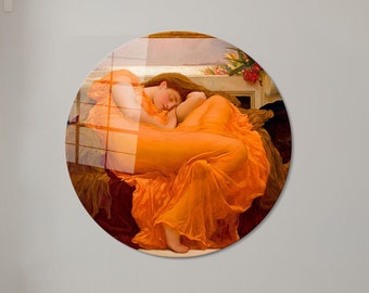 Canvas Glass Art,Frederic Leighton Flaming June,Wall Decor,Wall Decoration,Frederic Leighton Glass Decor,Sleeping Woman Glass Decor,