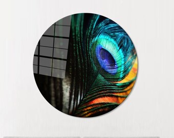 Tempered Glass, Custom Glass Printing Wall Art, Feather Glass Art, Colorful Glass, Glass, Peacock Feather, Peacock Glass Printing,