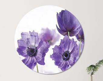 Glass Art Gift,Abstract Glass Wall Art,Purple Flower,Wall Decor,Botanical Wall Art,Glass Wall Decor,Purple Flower Glass Printing,